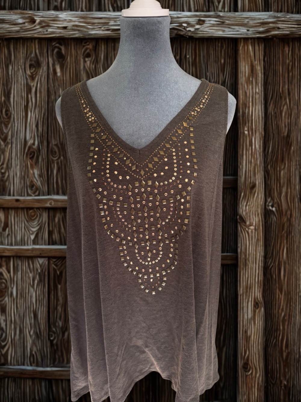 Knox Rose Brown Tank Top with Gold Stud Detailing